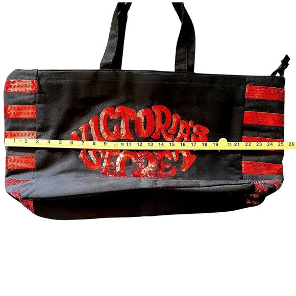 VICTORIA'S SECRET XL 2018 Black & Red Sequin Bling Glitter Weekend Tote Bag   ** - Picture 8 of 9